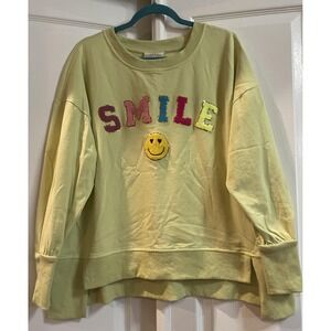 Fantastic Fawn Smile Sweater Womens Small Crewneck Sequin Letters Pullover